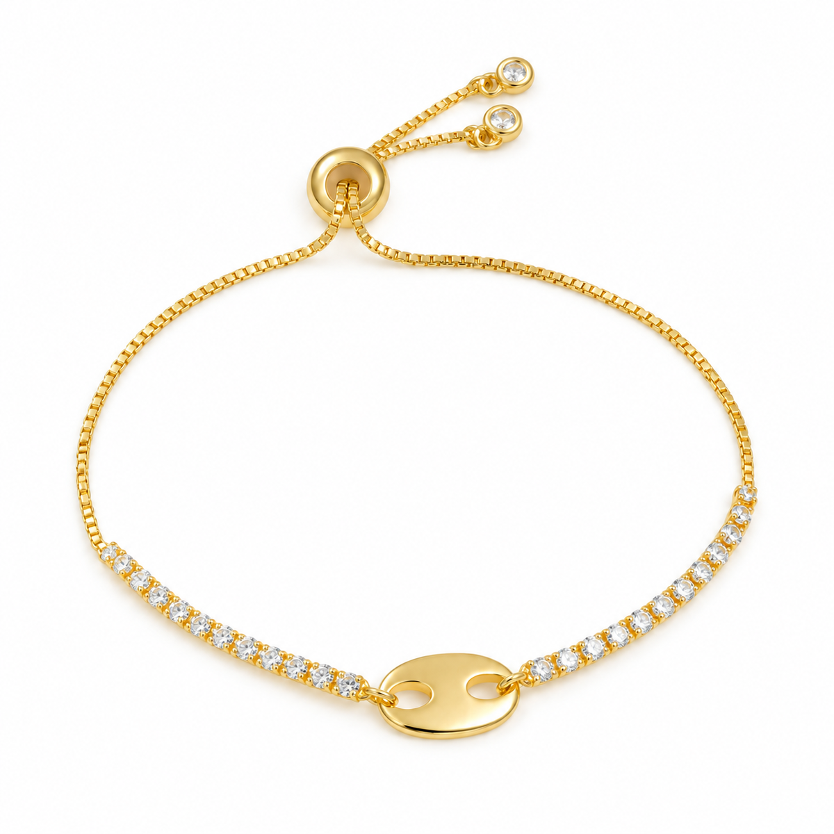 Oval Plate Crystal Slider Bracelet — full bracelet on white background