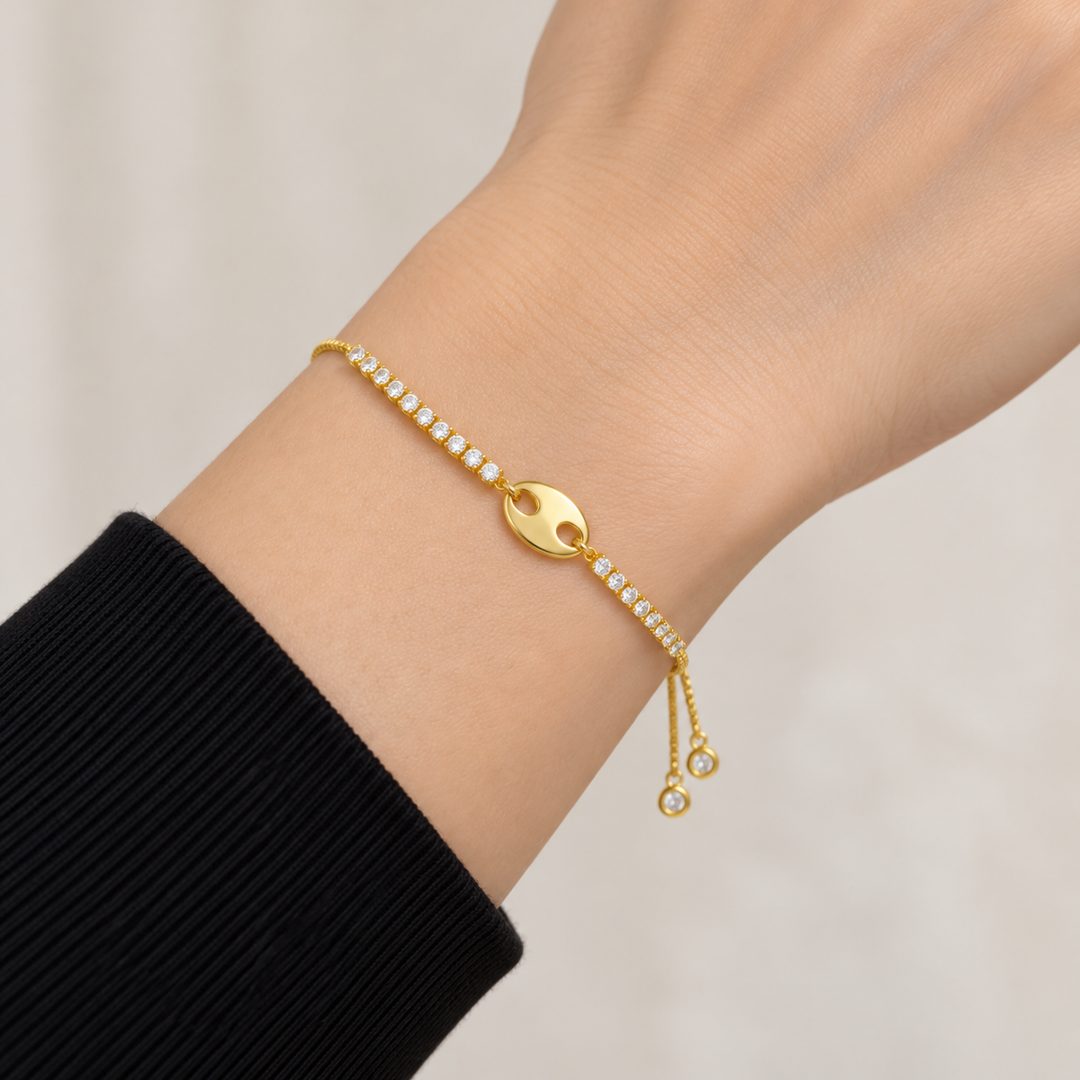 Oval Plate Crystal Slider Bracelet — realistic wrist try-on