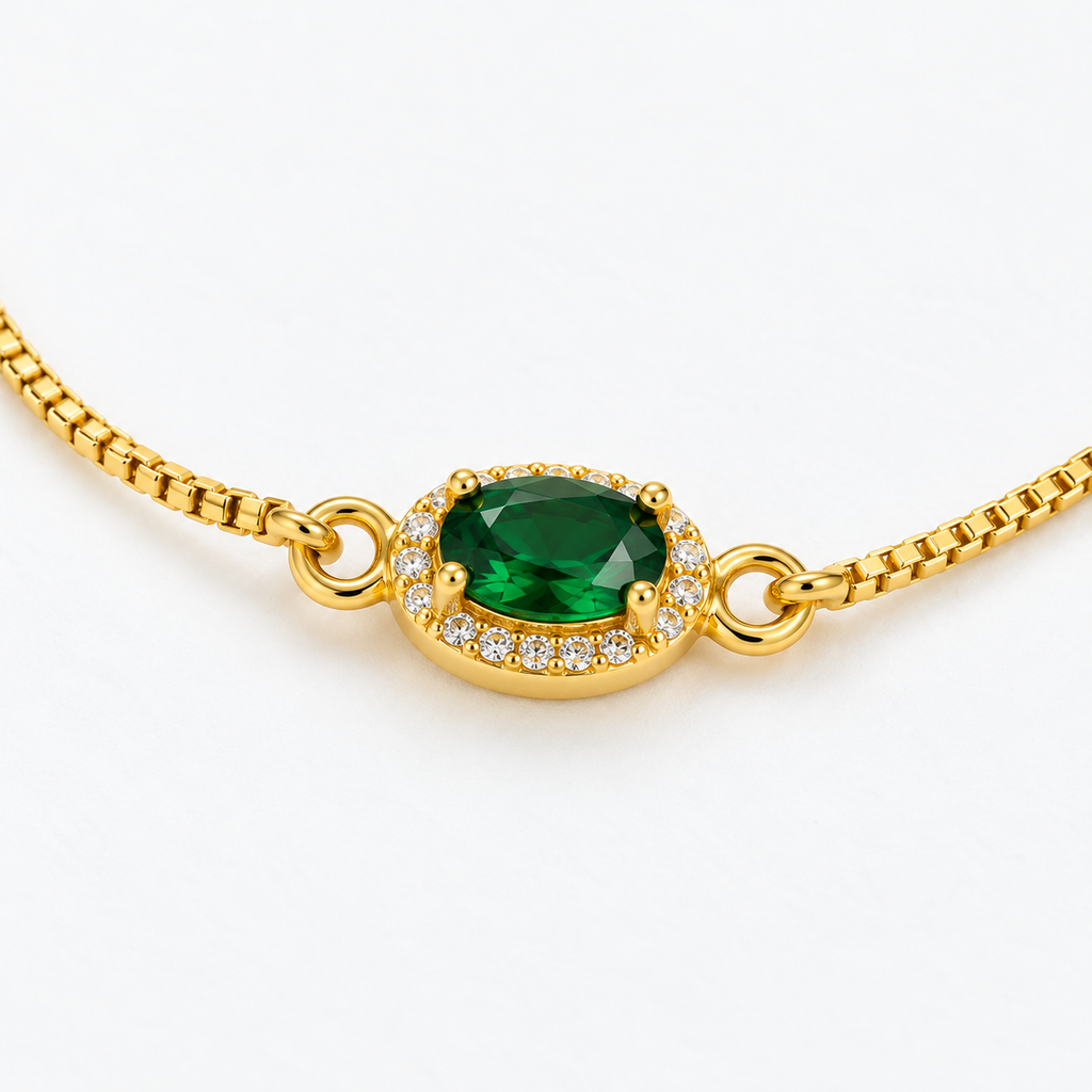 Green Oval Slider Bracelet — macro close-up detail