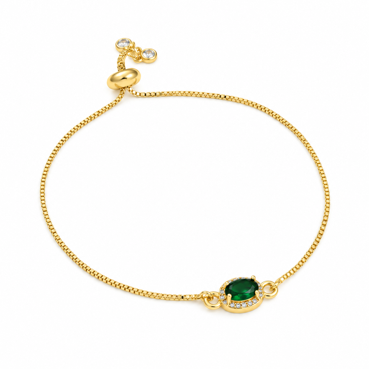 Green Oval Slider Bracelet — full bracelet on white background