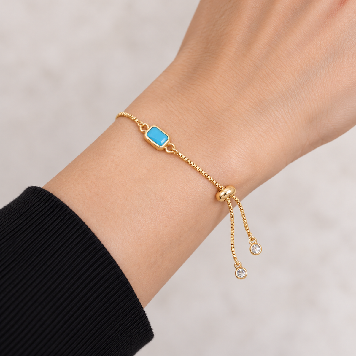 Turquoise Rectangle Slider Bracelet — realistic wrist try-on