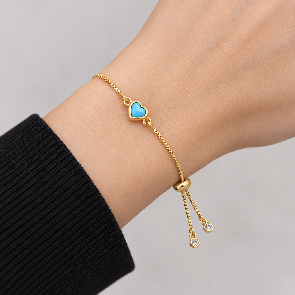 Turquoise Heart Slider Bracelet — realistic wrist try-on
