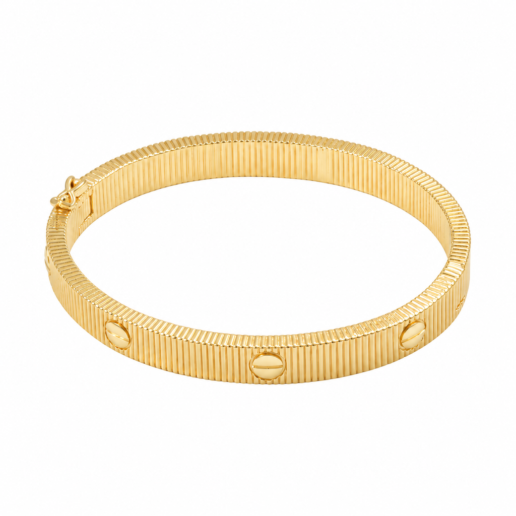 Ribbed Screw Bangle — full bracelet on white background