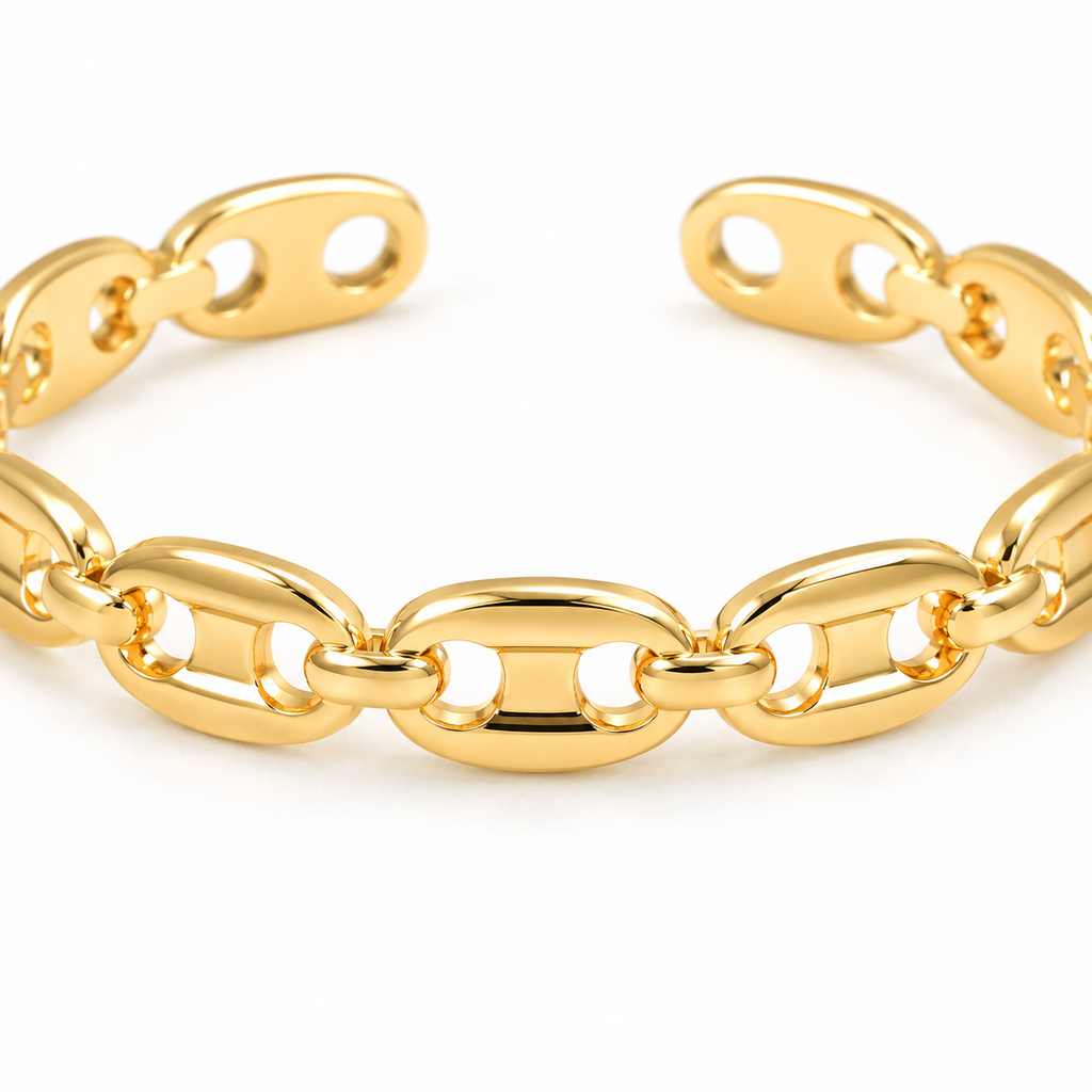 Oval Link Open Cuff — macro close-up detail