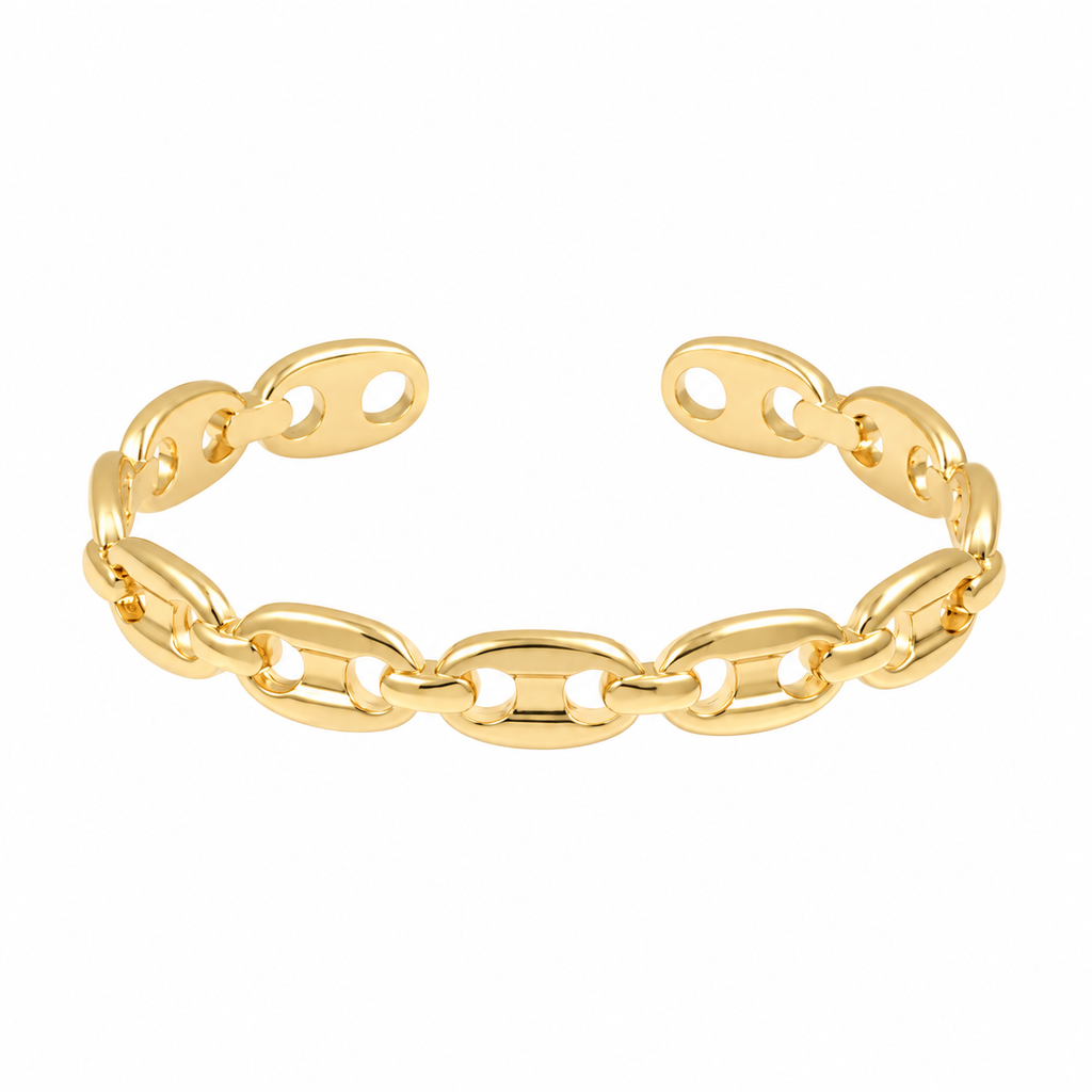Oval Link Open Cuff — full bracelet on white background