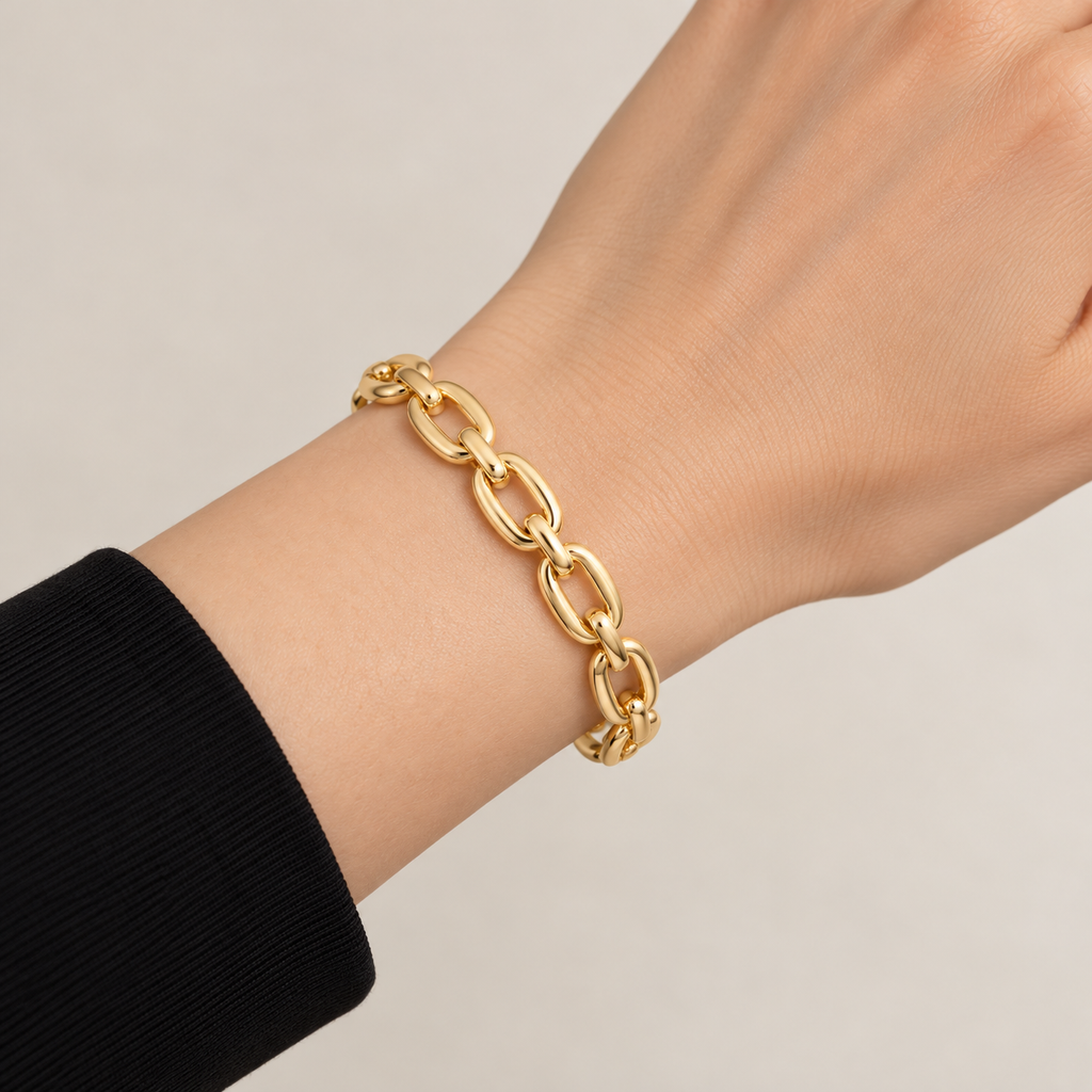 Oval Link Open Cuff — realistic wrist try-on