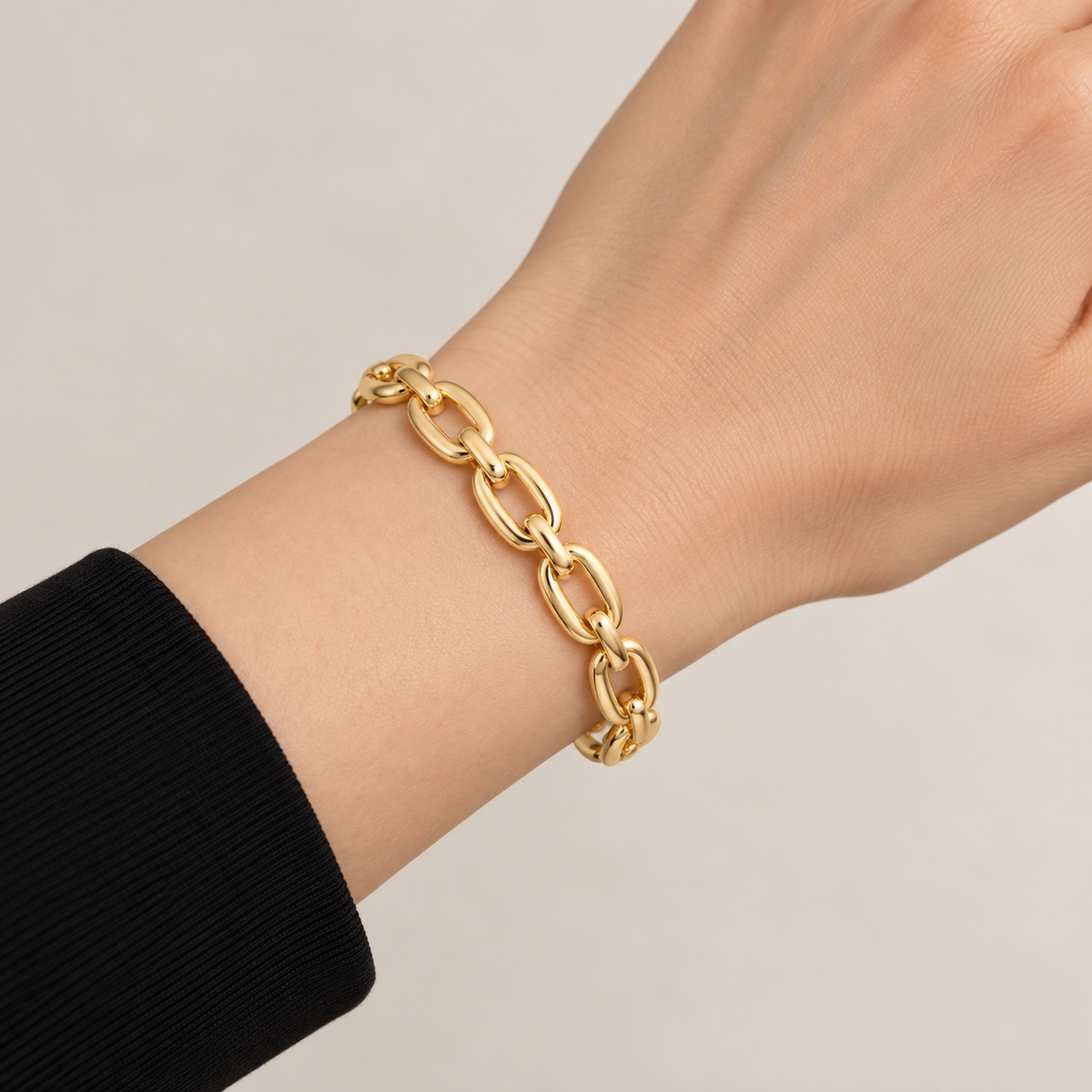 Oval Link Open Cuff — realistic wrist try-on