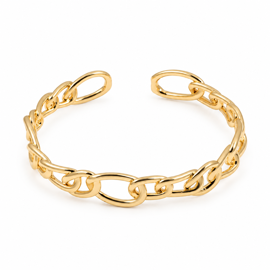 Curb Link Open Cuff — full bracelet on white background