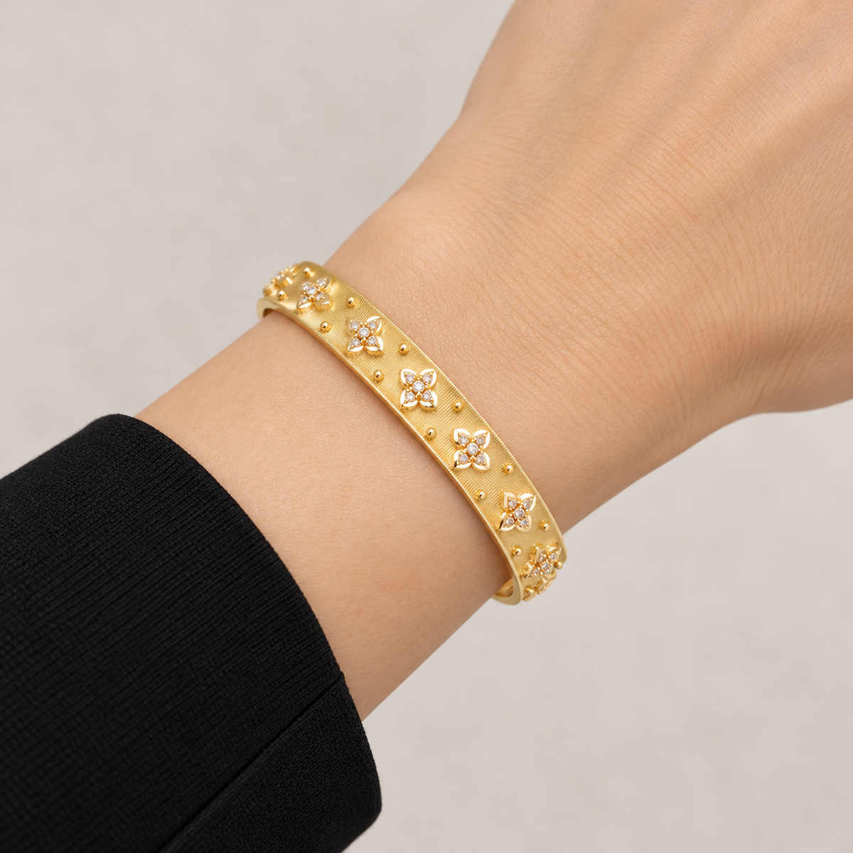 Slim Floral Cutout Cuff — realistic wrist try-on