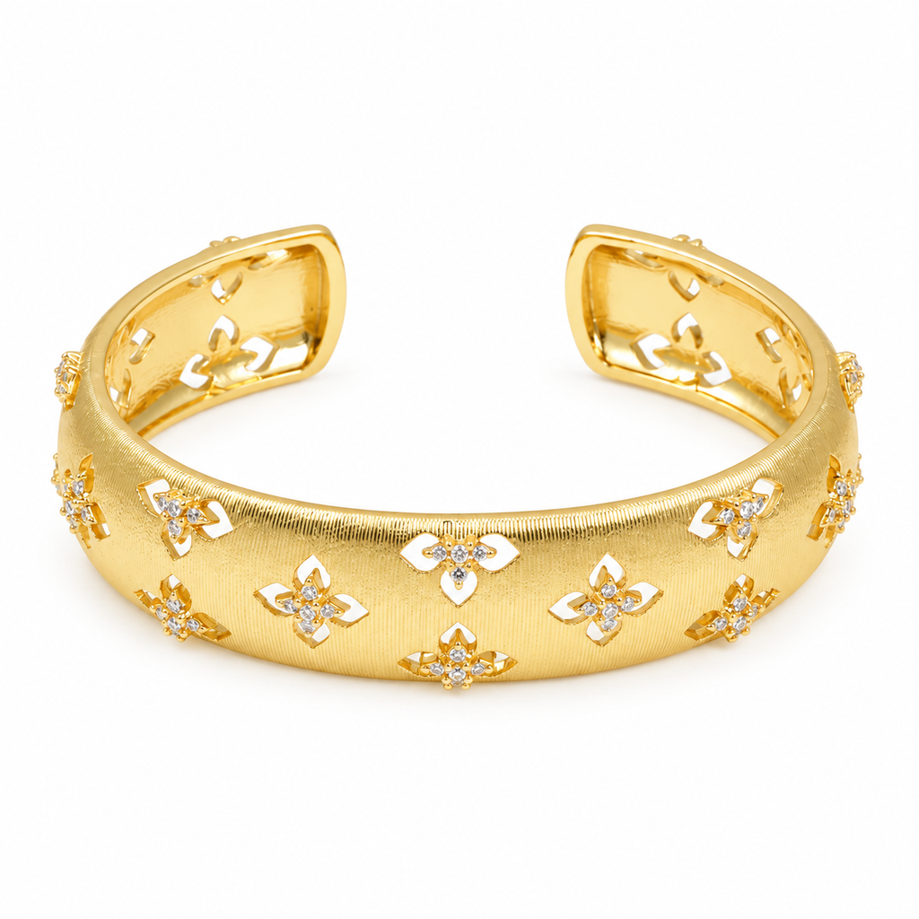 Wide Floral Cutout Cuff — full bracelet on white background