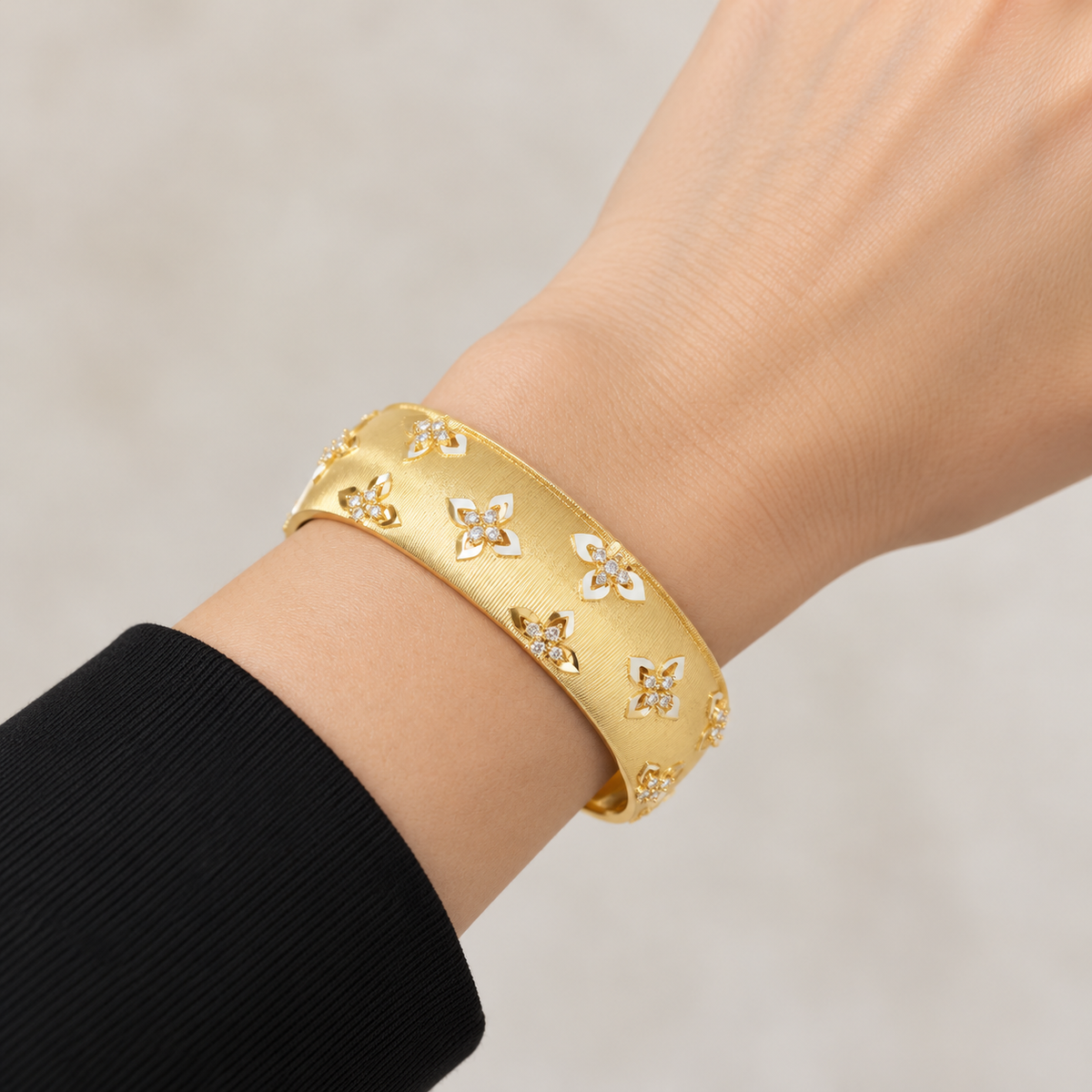 Wide Floral Cutout Cuff — realistic wrist try-on