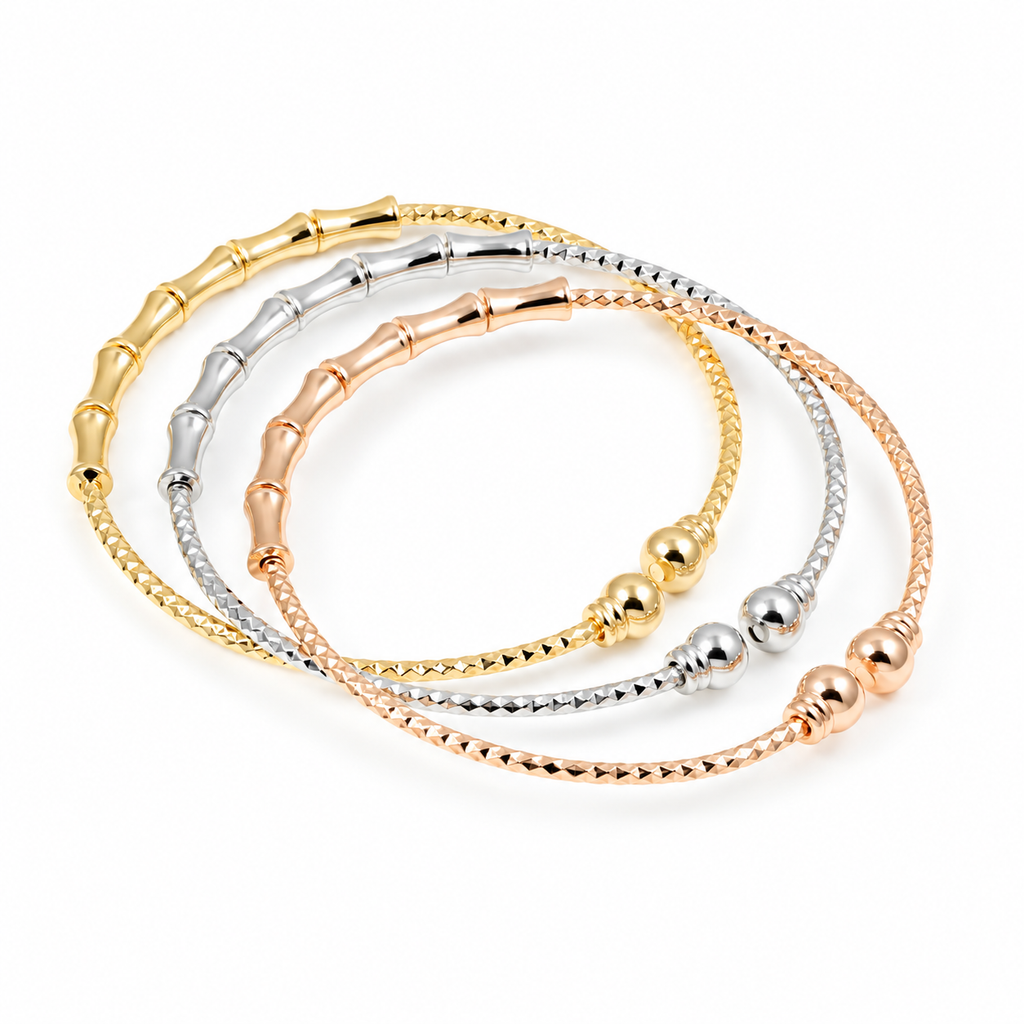 Tri-Tone Textured Cuff Set — full bracelet on white background
