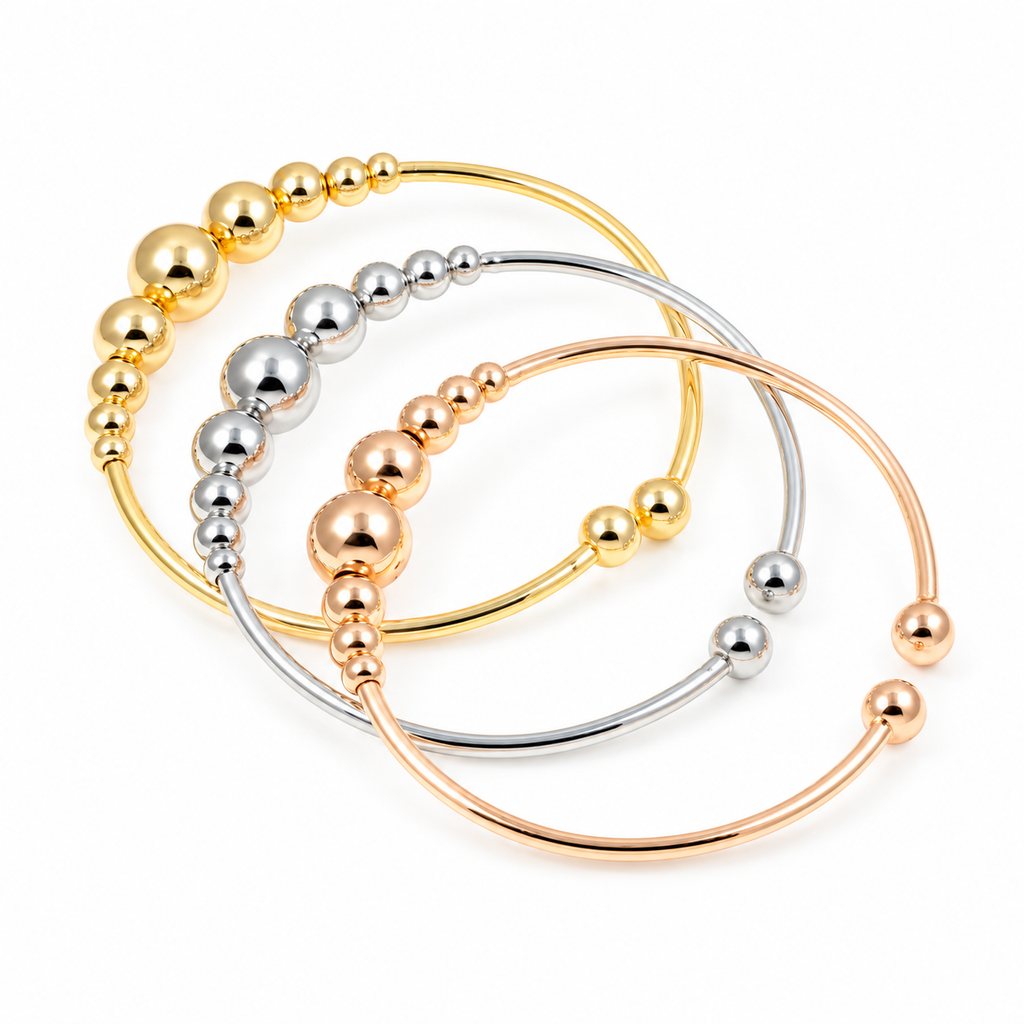 Tri-Tone Beaded Cuff Set — full bracelet on white background