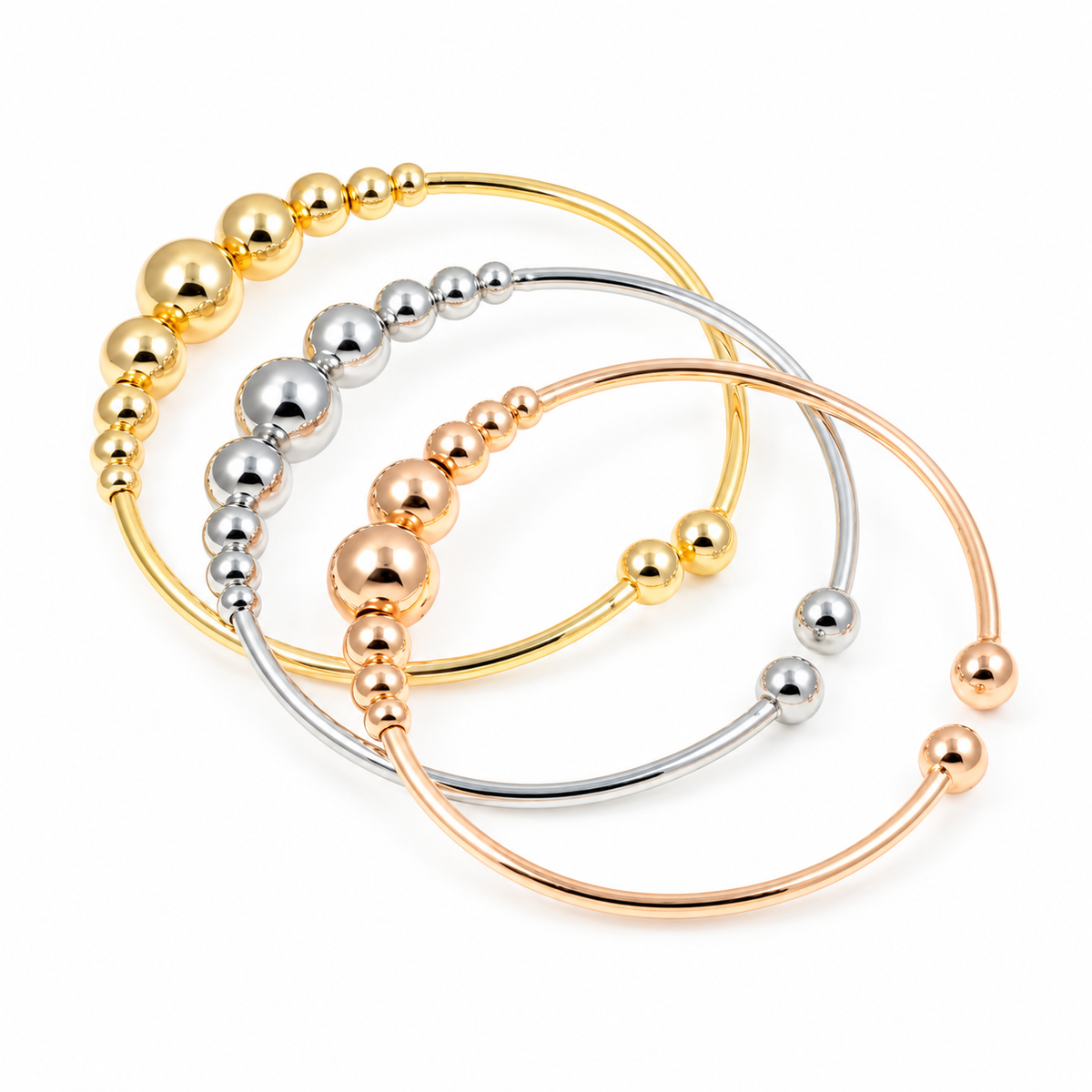 Tri-Tone Beaded Cuff Set — full bracelet on white background