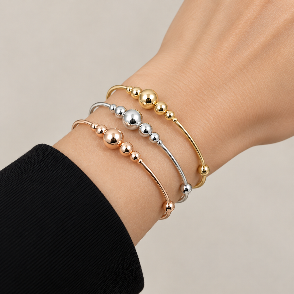 Tri-Tone Beaded Cuff Set — realistic wrist try-on
