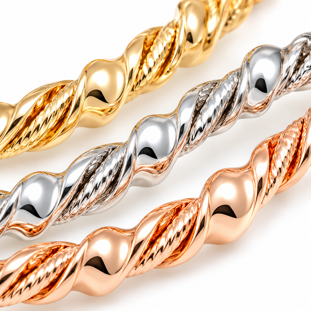 Tri-Tone Twist Cuff Set — macro close-up detail