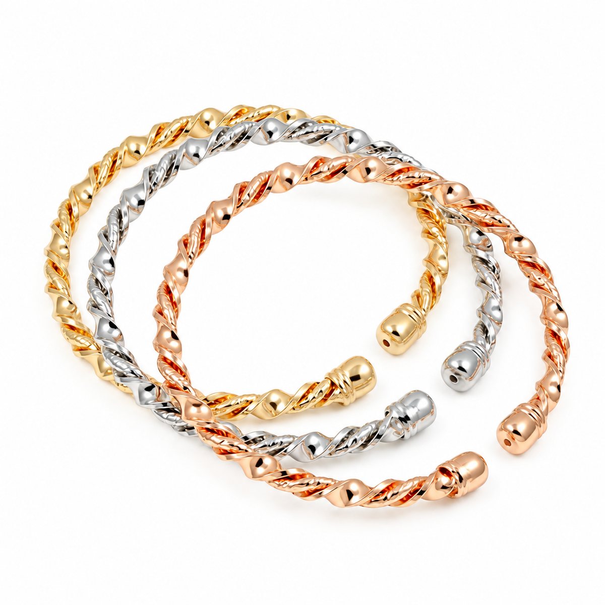 Tri-Tone Twist Cuff Set — full bracelet on white background