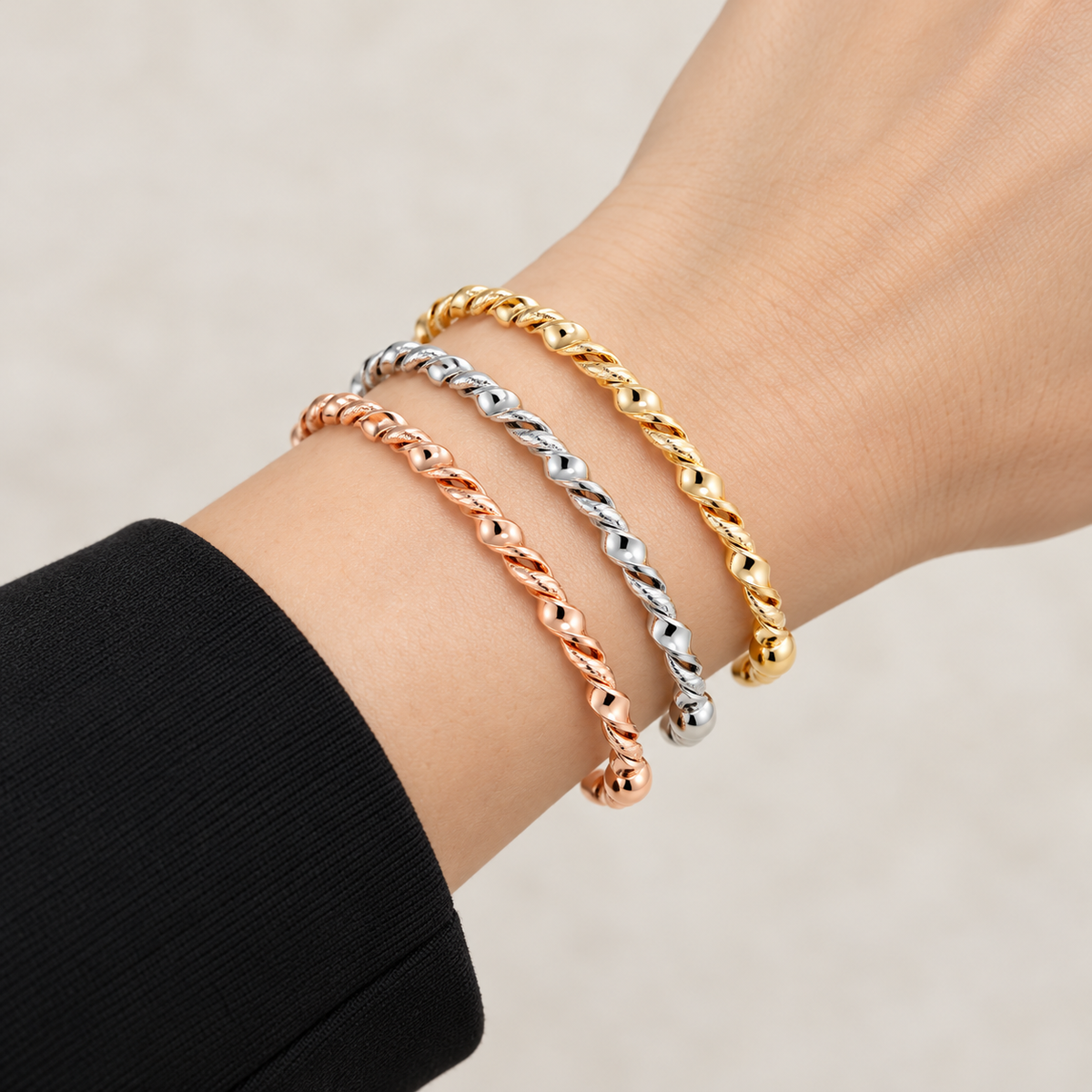 Tri-Tone Twist Cuff Set — realistic wrist try-on