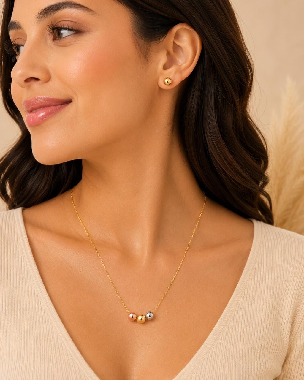 Harmony Bead Necklace & Earrings Set – Gold Plated — original product photo 2