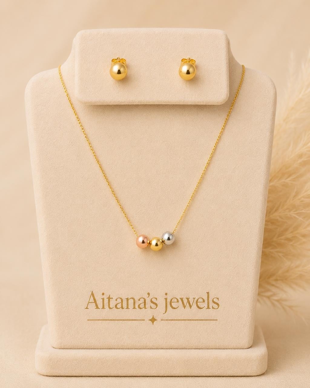 Harmony Bead Necklace & Earrings Set – Gold Plated — original product photo 3