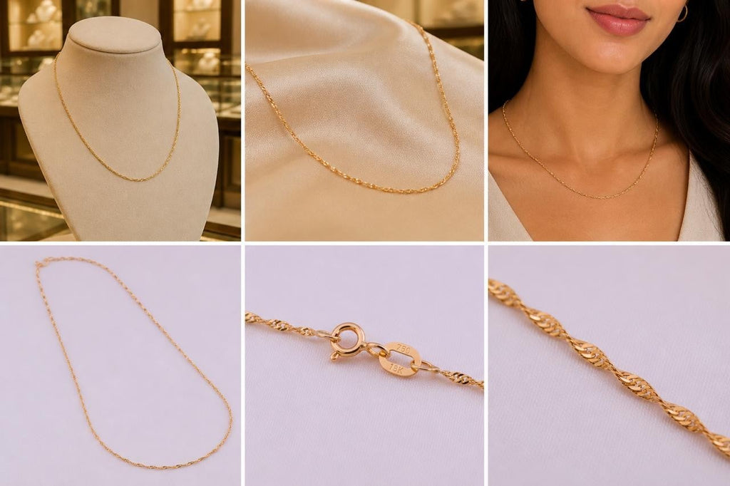 Italian Singapore Chain – 18K Gold, 15″ — original product photo 5