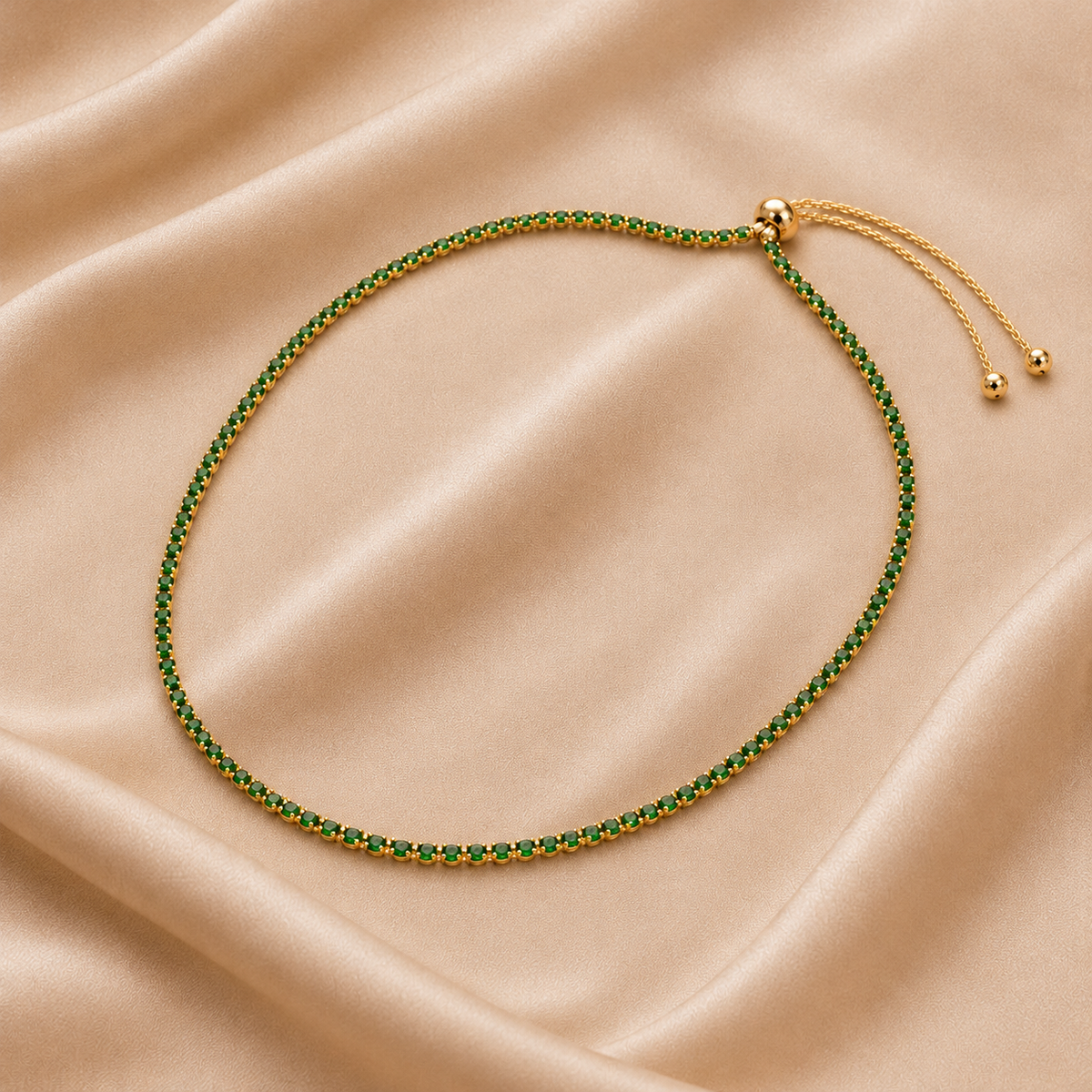 Green Cubic Zirconia Tennis Necklace – Gold Plated — close-up of the jewelry design