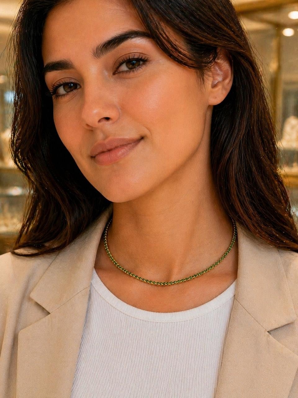 Green Cubic Zirconia Tennis Necklace – Gold Plated — original product photo 2