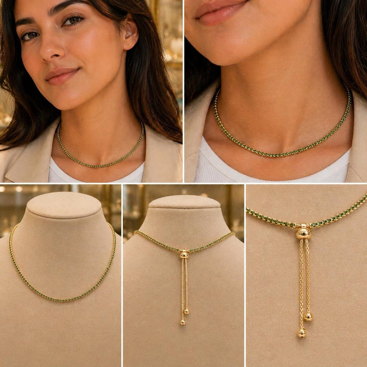Green Cubic Zirconia Tennis Necklace – Gold Plated — original product photo 4
