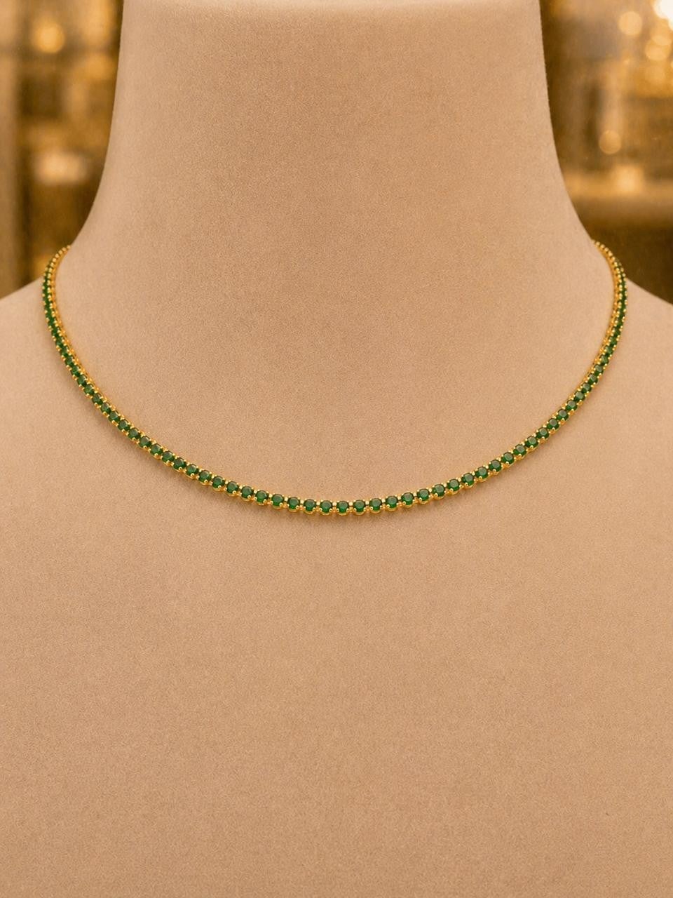 Green Cubic Zirconia Tennis Necklace – Gold Plated — original product photo 6