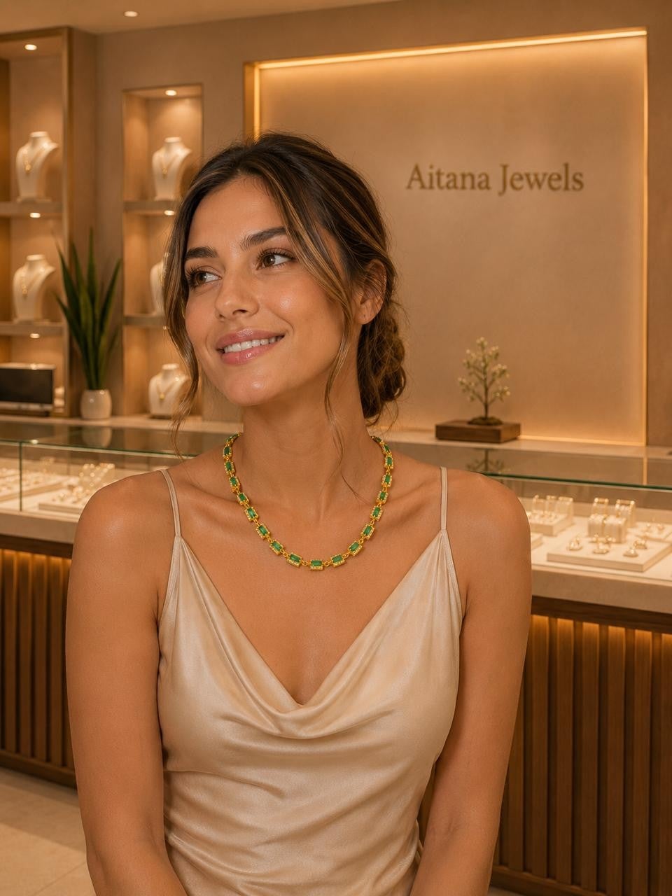 Green Stone Riviera Necklace – Gold Plated — original product photo 4