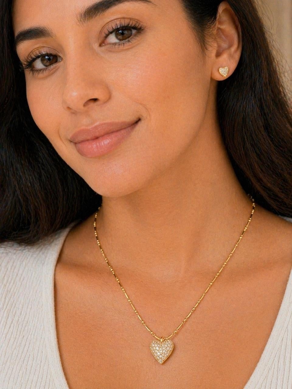 White Cubic Zirconia Heart Necklace – Gold Plated — original product photo 1