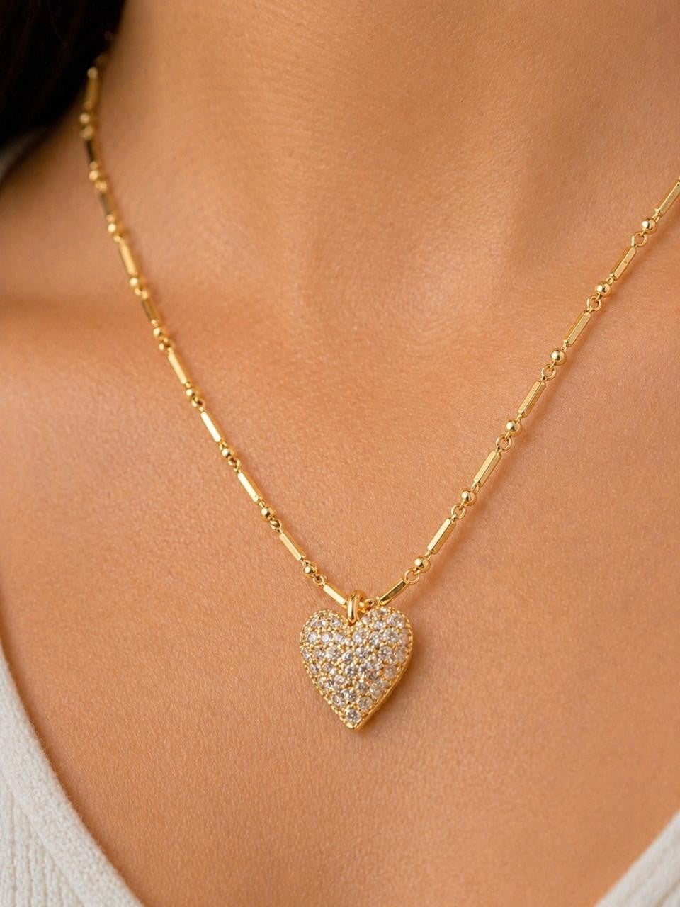 White Cubic Zirconia Heart Necklace – Gold Plated — original product photo 3