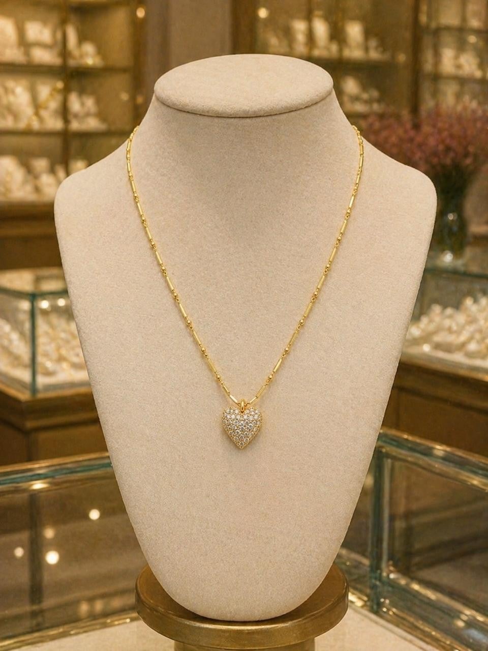 White Cubic Zirconia Heart Necklace – Gold Plated — original product photo 4