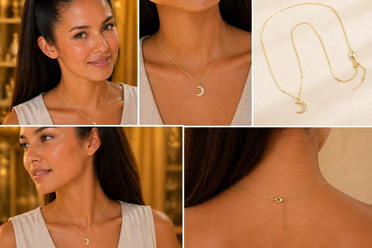 Sparkling Moon Pendant Necklace – Gold Plated — original product photo 2