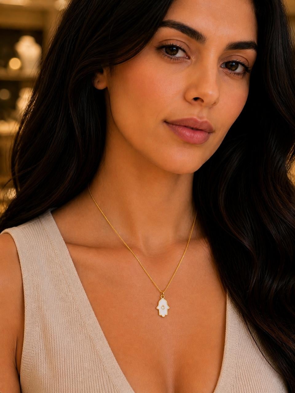 Hamsa Hand Pendant Necklace – Gold Plated — original product photo 1