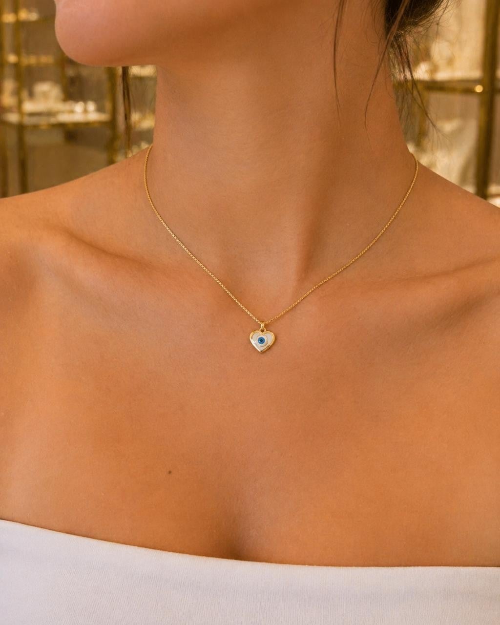 Blue & White Enamel Evil Eye Necklace – Gold Plated — original product photo 1
