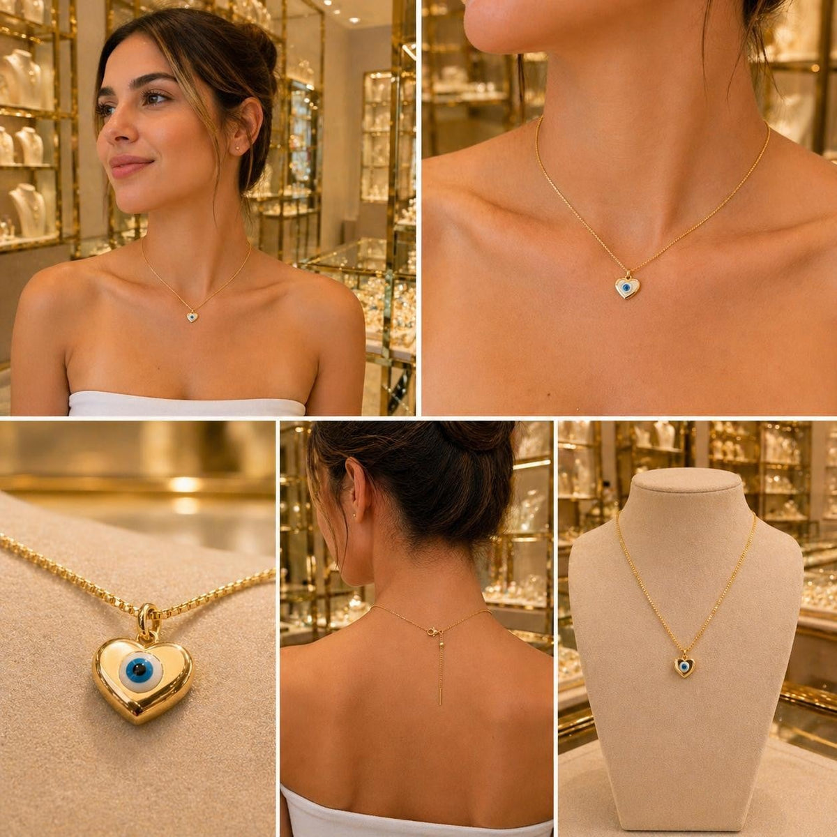 Blue & White Enamel Evil Eye Necklace – Gold Plated — original product photo 2