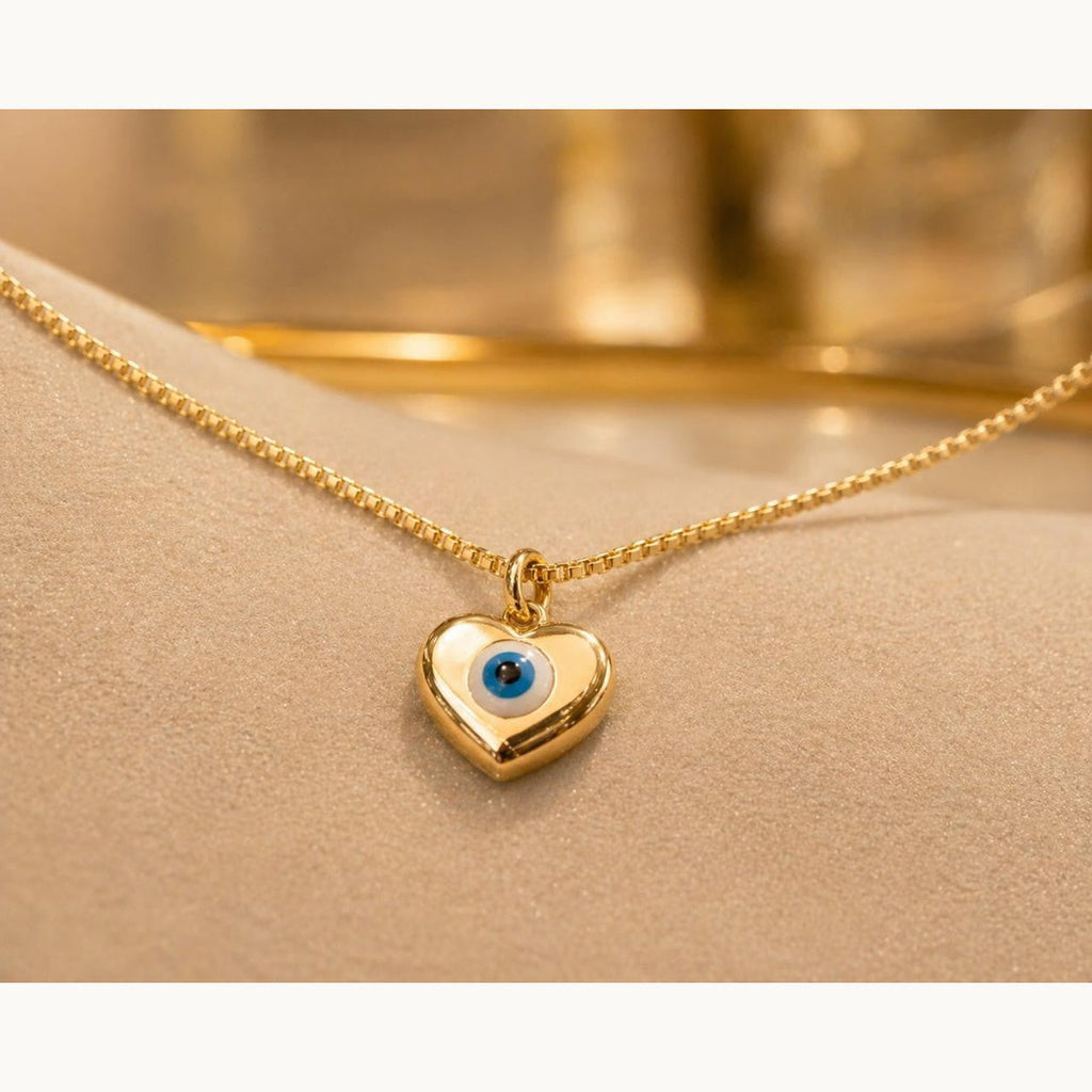 Blue & White Enamel Evil Eye Necklace – Gold Plated — original product photo 5