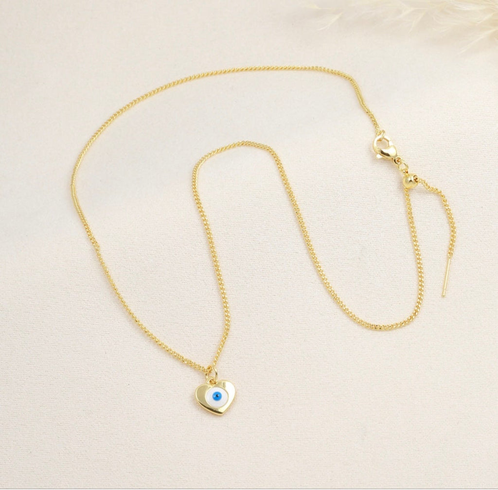 Blue & White Enamel Evil Eye Necklace – Gold Plated — original product photo 6