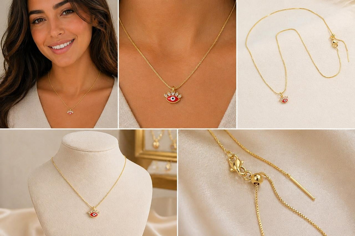 Red Enamel Evil Eye Necklace – Gold Plated — original product photo 2