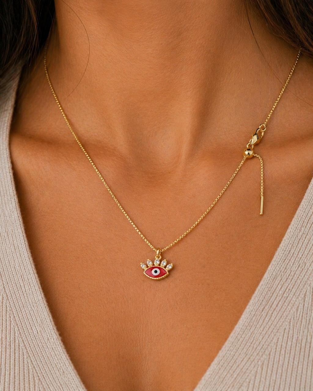 Red Enamel Evil Eye Necklace – Gold Plated — original product photo 3