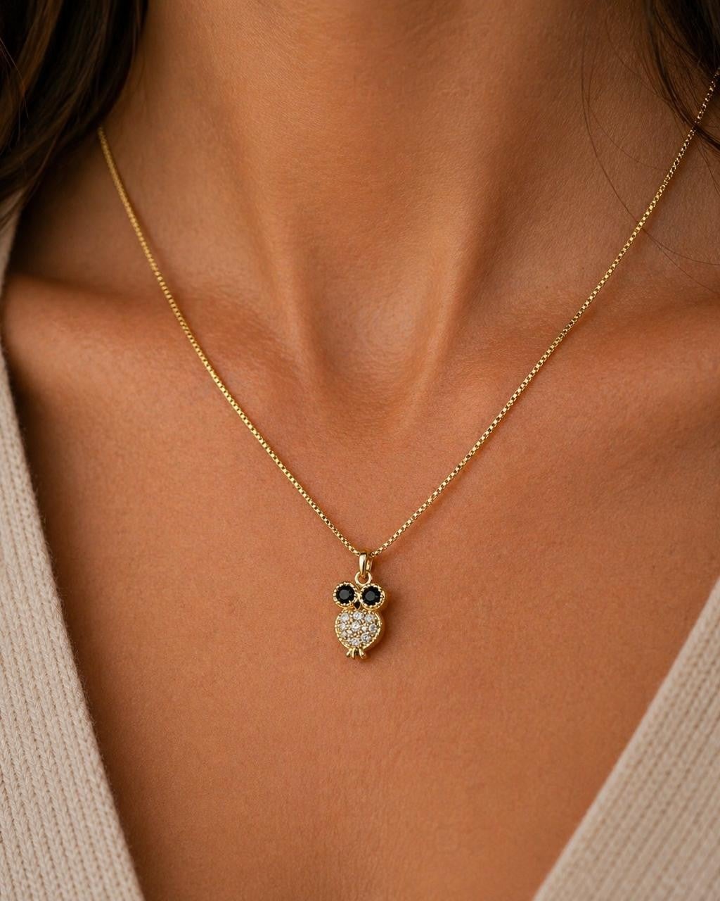 Sparkling Owl Pendant Necklace – Gold Plated — original product photo 1