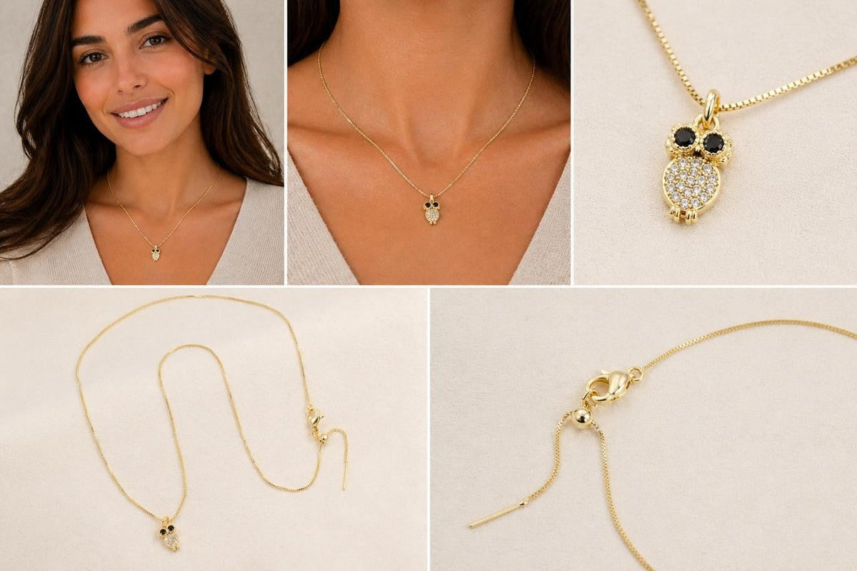 Sparkling Owl Pendant Necklace – Gold Plated — original product photo 3