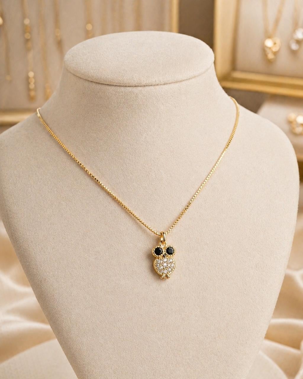 Sparkling Owl Pendant Necklace – Gold Plated — original product photo 4