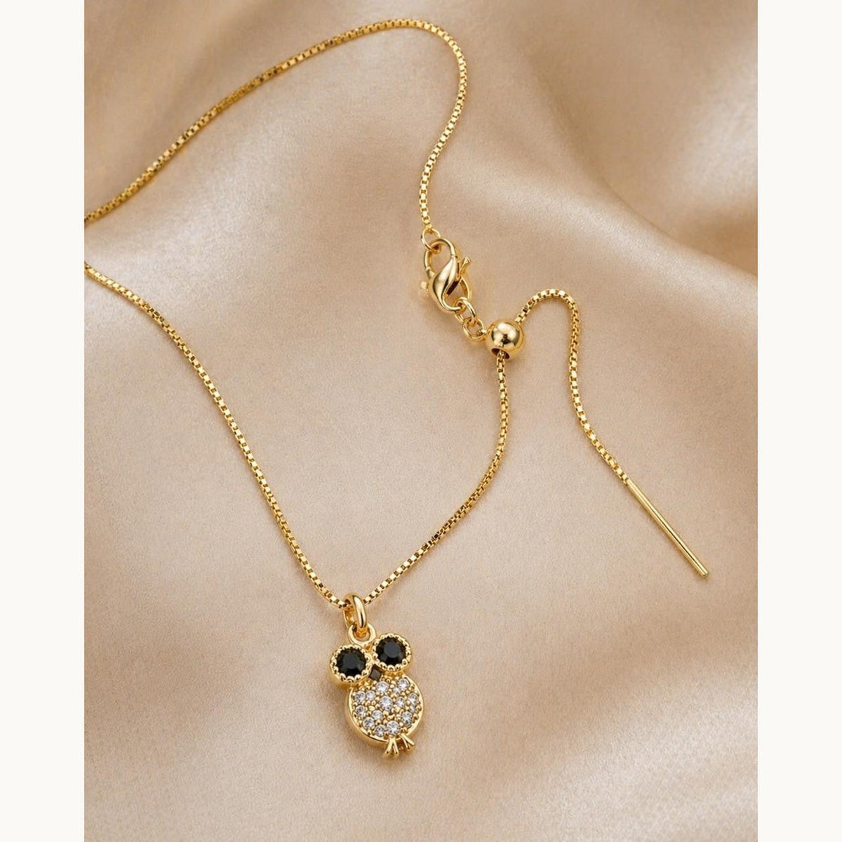 Sparkling Owl Pendant Necklace – Gold Plated — original product photo 5