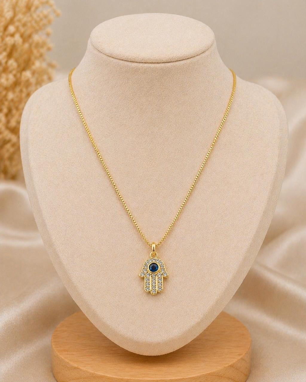 Blue Eye Hamsa Pendant Necklace – Gold Plated — original product photo 4