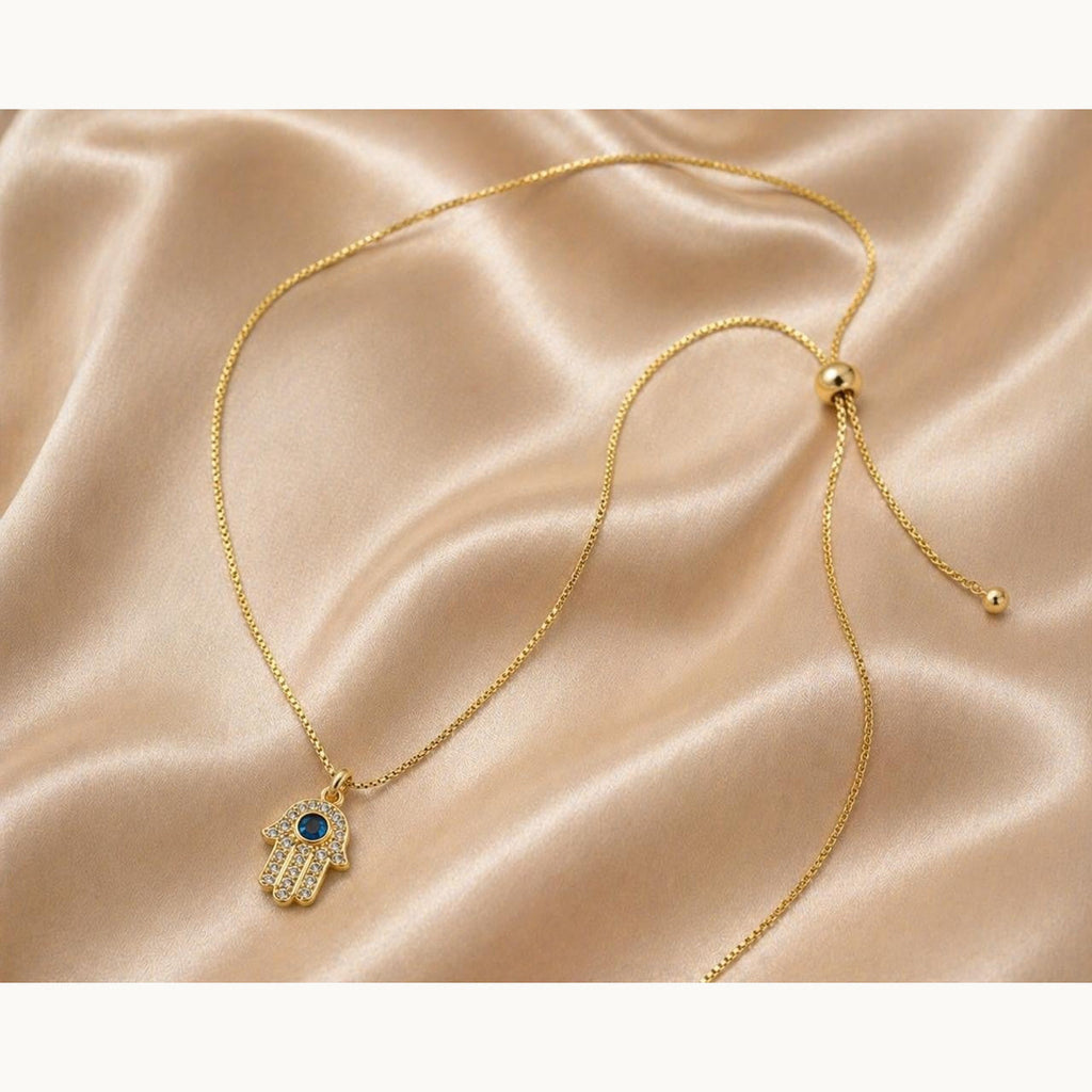 Blue Eye Hamsa Pendant Necklace – Gold Plated — original product photo 5