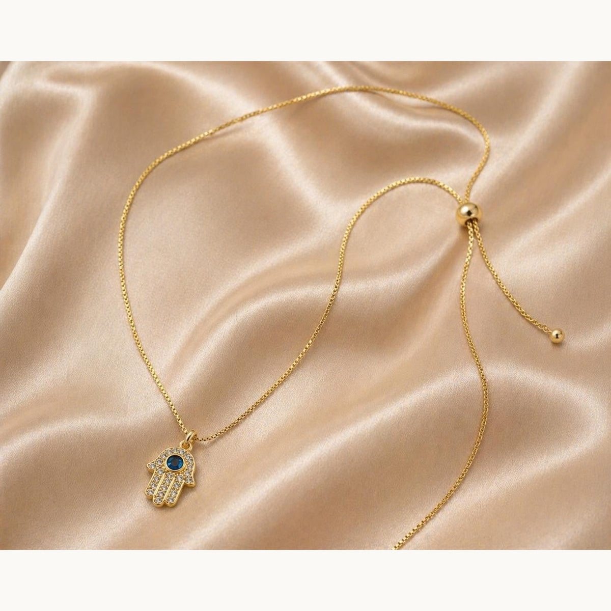 Blue Eye Hamsa Pendant Necklace – Gold Plated — original product photo 5