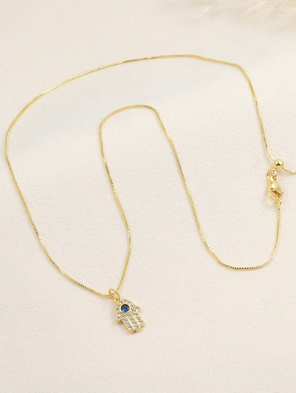 Blue Eye Hamsa Pendant Necklace – Gold Plated — original product photo 6