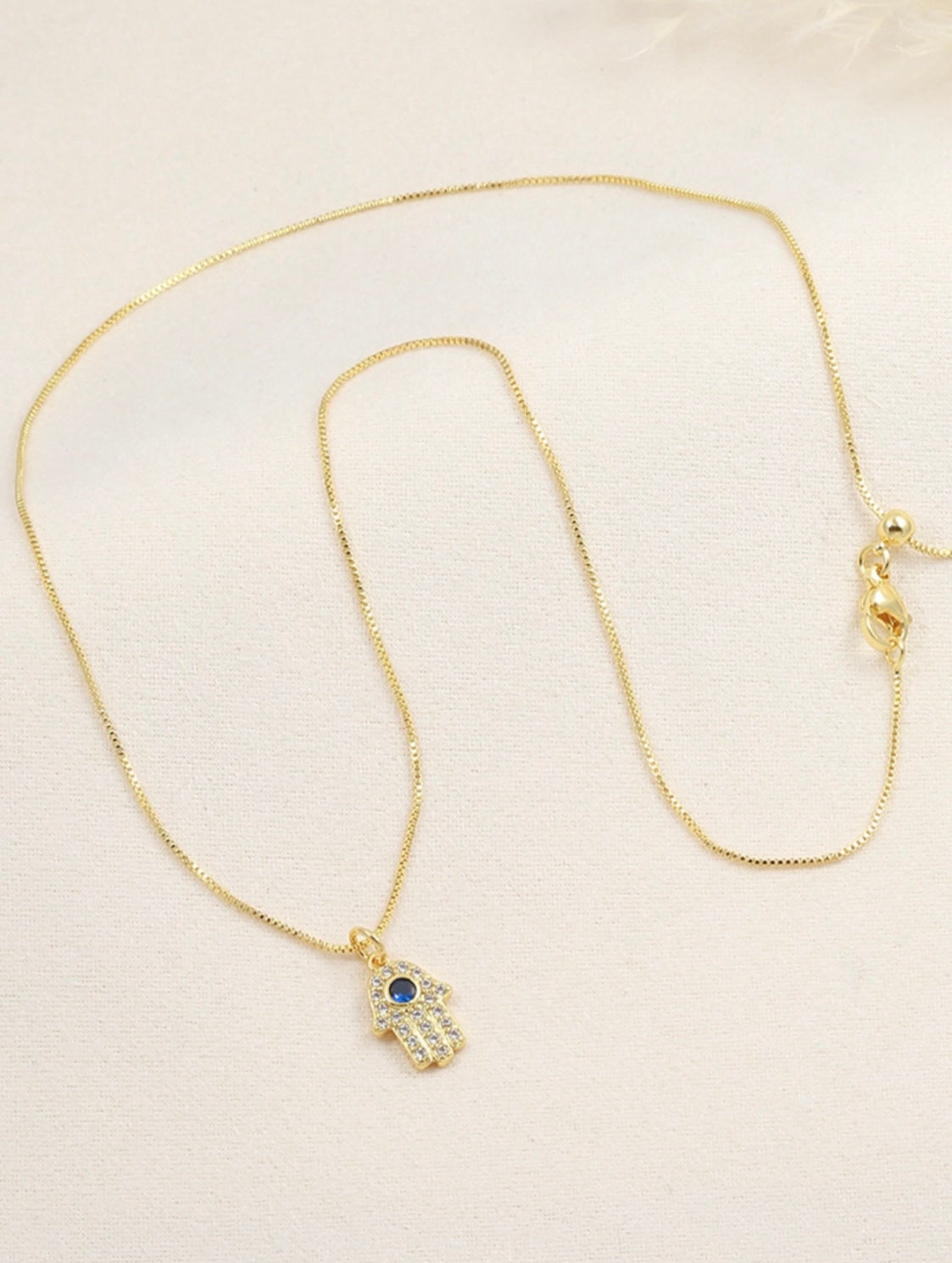 Blue Eye Hamsa Pendant Necklace – Gold Plated — original product photo 6